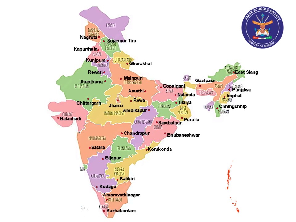 Map showing Sainik Schools across India